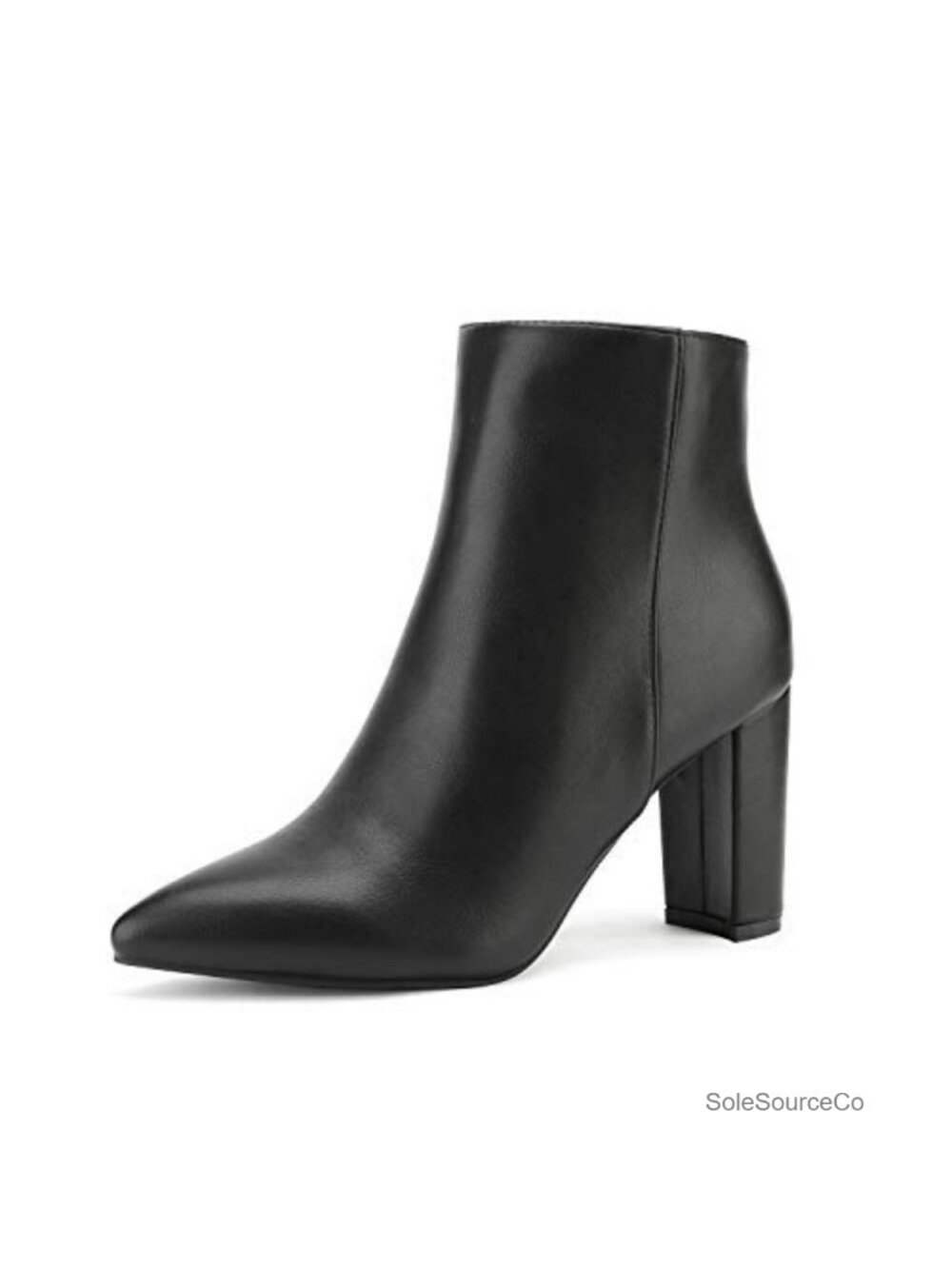Women's Chunky Heel Ankle Booties in Faux Leather with Faux Fur Lining, Pointed
